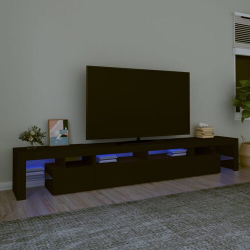 RGB LED Lights TV Cabinet Wooden Entertainment Unit Black - Image 12