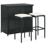 3-Piece Bar Set Poly Rattan Black