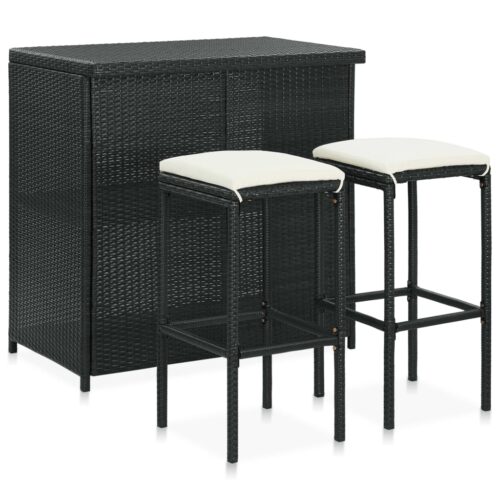 3-Piece Bar Set Poly Rattan Black