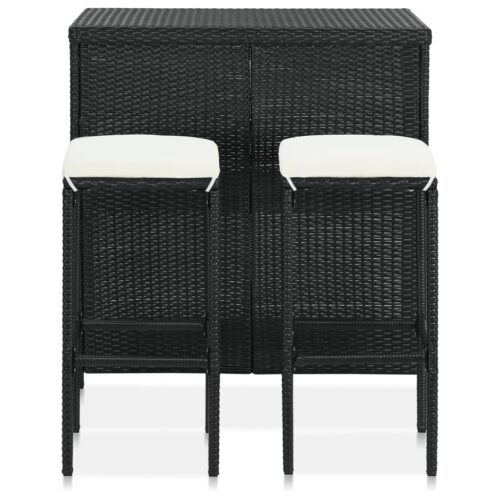 3-Piece Bar Set Poly Rattan Black - Image 2