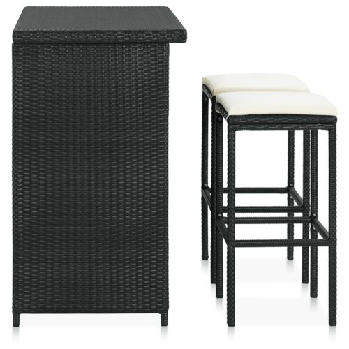 3-Piece Bar Set Poly Rattan Black - Image 3