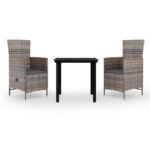 3-Piece Garden Dining Set with Cushions Grey
