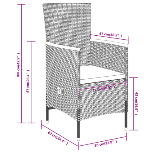 3-Piece Garden Dining Set with Cushions Grey - Image 8