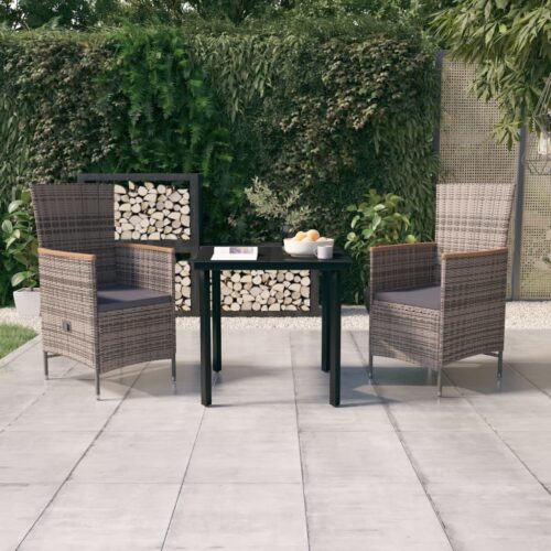 3-Piece Garden Dining Set with Cushions Grey - Image 10