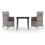 3-Piece Garden Dining Set with Cushions Grey