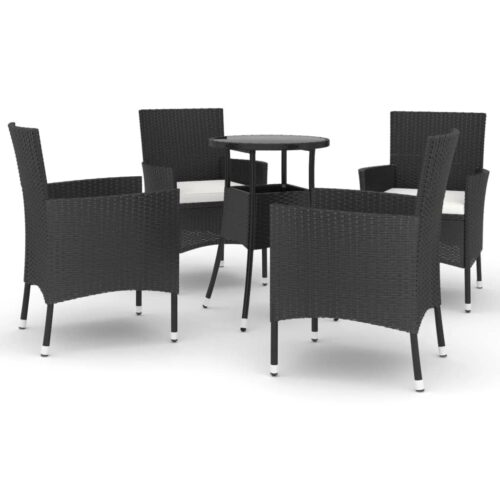 5-Piece Garden Bistro Set with Cushions Black Poly Rattan Wicker Outdoor Patio Furniture