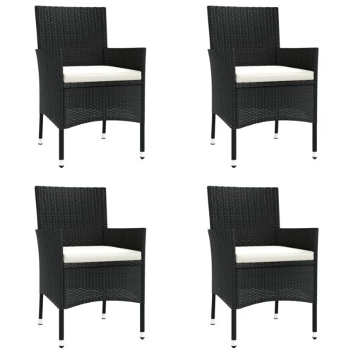 5-Piece Garden Bistro Set with Cushions Black Poly Rattan Wicker Outdoor Patio Furniture - Image 3