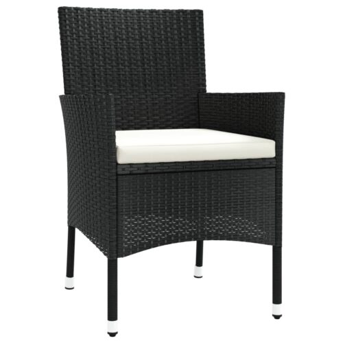 5-Piece Garden Bistro Set with Cushions Black Poly Rattan Wicker Outdoor Patio Furniture - Image 4