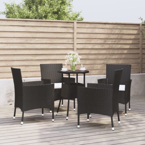 5-Piece Garden Bistro Set with Cushions Black Poly Rattan Wicker Outdoor Patio Furniture - Image 10
