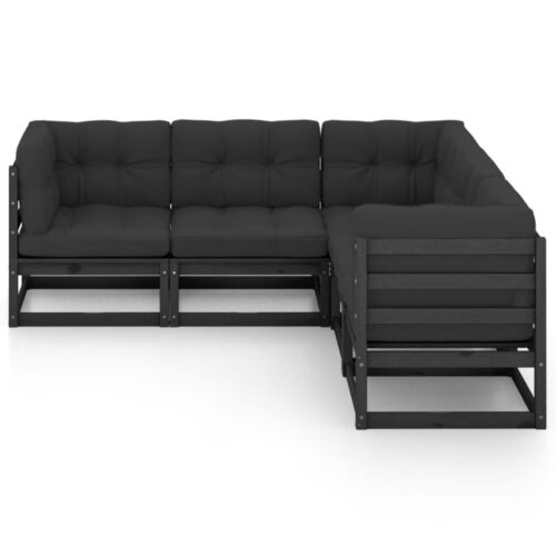 5-Piece Garden Lounge Set with Cushions Pine Wood Outdoor Patio Furniture - Image 2