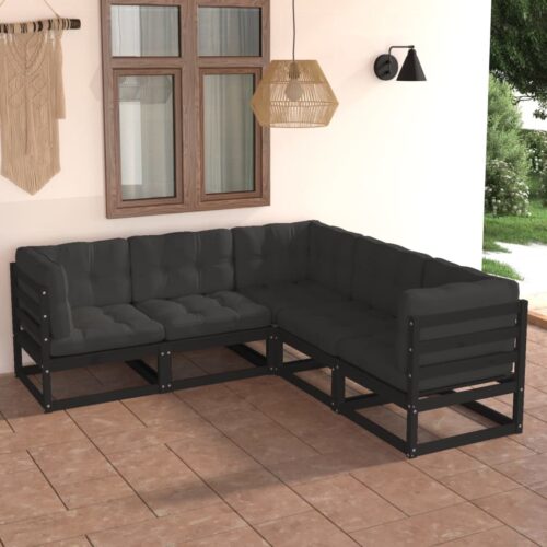 5-Piece Garden Lounge Set with Cushions Pine Wood Outdoor Patio Furniture - Image 11