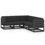 5-Piece Garden Lounge Set with Cushions Pine Wood Outdoor Patio Furniture