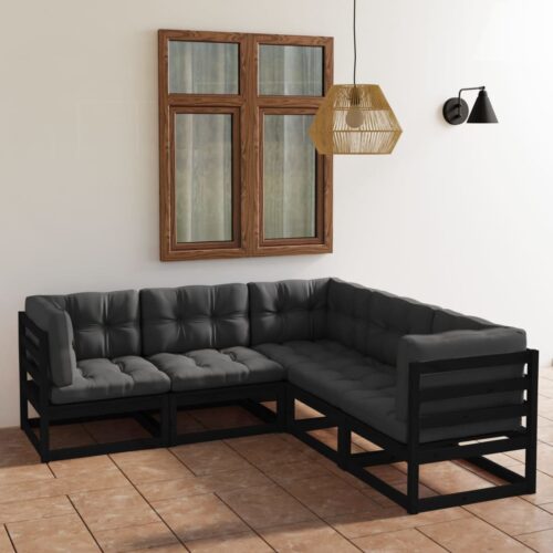 5-Piece Garden Lounge Set with Cushions Pine Wood Outdoor Patio Furniture - Image 11