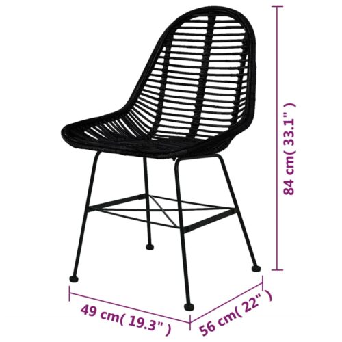 Dining Chairs 6pcs Black Natural Rattan - Image 5