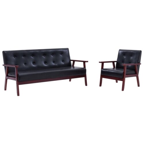 Sofa Set 2-Piece Black Faux Leather
