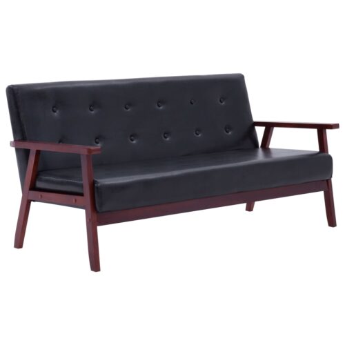 Sofa Set 2-Piece Black Faux Leather - Image 2