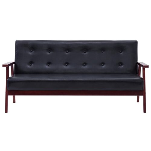 Sofa Set 2-Piece Black Faux Leather - Image 3