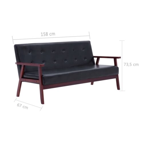 Sofa Set 2-Piece Black Faux Leather - Image 9