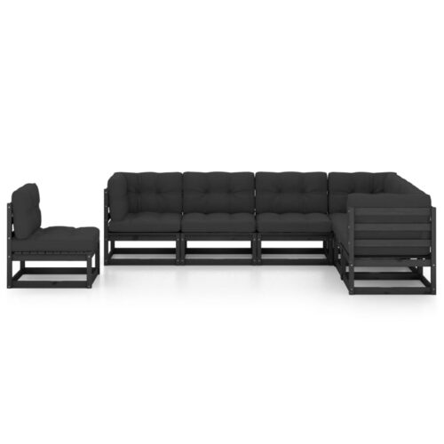 7-Piece Garden Lounge Set with Cushions Black Pine Wood Outdoor Patio Furniture - Image 2