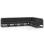 7-Piece Garden Lounge Set with Cushions Black Pine Wood Outdoor Patio Furniture