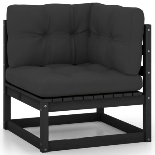 7-Piece Garden Lounge Set with Cushions Black Pine Wood Outdoor Patio Furniture - Image 3
