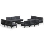 13-Piece Garden Lounge Set with Anthracite Cushions Pine Wood Outdoor Patio Furniture