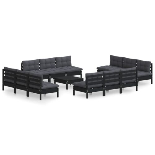 13-Piece Garden Lounge Set with Anthracite Cushions Pine Wood Outdoor Patio Furniture