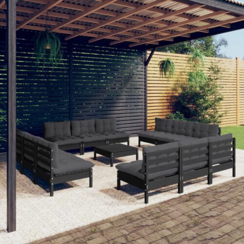 13-Piece Garden Lounge Set with Anthracite Cushions Pine Wood Outdoor Patio Furniture - Image 11