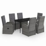 7-Piece Garden Dining Set with Cushions Grey Outdoor Patio Lounge Furniture