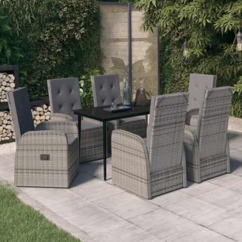7-Piece Garden Dining Set with Cushions Grey Outdoor Patio Lounge Furniture - Image 11