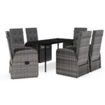 7-Piece Garden Dining Set with Cushions Grey Outdoor Patio Lounge Furniture