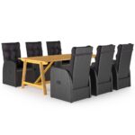 7-Piece Garden Dining Set Black Outdoor Patio Lounge Furniture