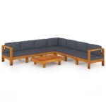 8-Piece Garden Lounge Set with Dark Grey Cushions Acacia Wood Outdoor Patio Furniture