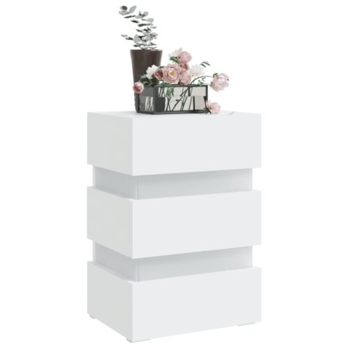 LED Bedside Cabinet White 45x35x67cm Engineered Wood - Image 3