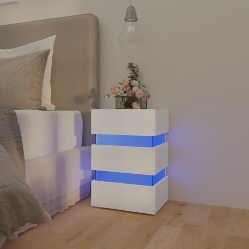 LED Bedside Cabinet White 45x35x67cm Engineered Wood - Image 12