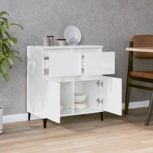 Sideboard High Gloss White 60x35x70cm Engineered Wood - Image 3
