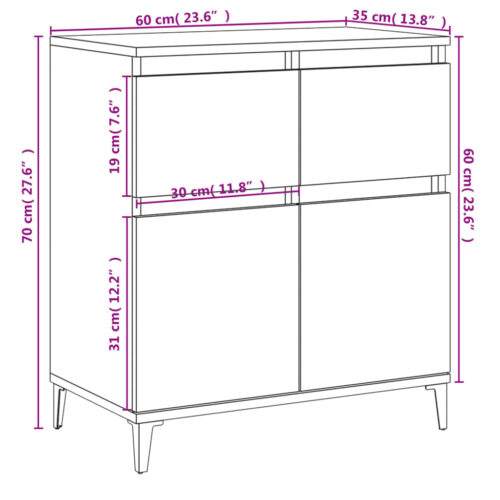Sideboard High Gloss White 60x35x70cm Engineered Wood - Image 10