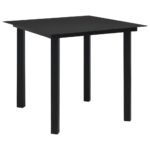 Garden Dining Table Black 80x80x74cm Steel Glass