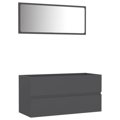 2-Piece Bathroom Furniture Set Grey Engineered Wood