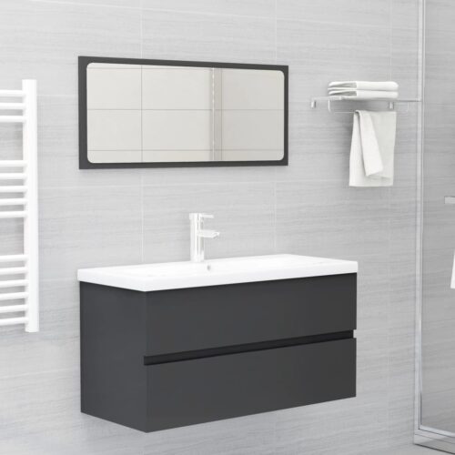 2-Piece Bathroom Furniture Set Grey Engineered Wood - Image 12