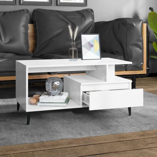 Coffee Table High Gloss White 90x49x45cm Engineered Wood - Image 3