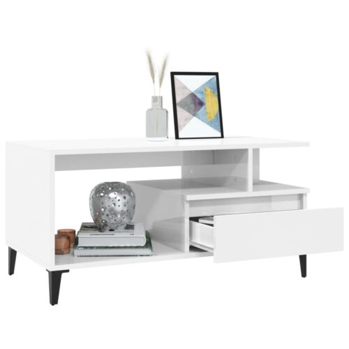 Coffee Table High Gloss White 90x49x45cm Engineered Wood - Image 4