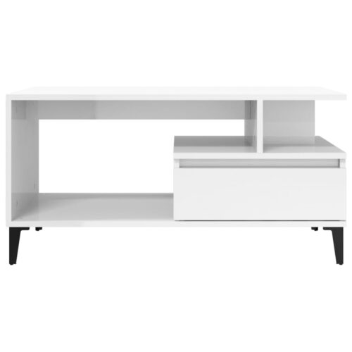 Coffee Table High Gloss White 90x49x45cm Engineered Wood - Image 5