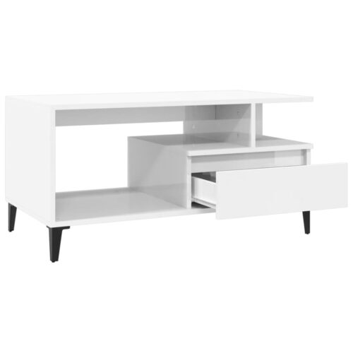 Coffee Table High Gloss White 90x49x45cm Engineered Wood - Image 6