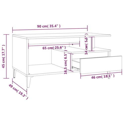 Coffee Table High Gloss White 90x49x45cm Engineered Wood - Image 9