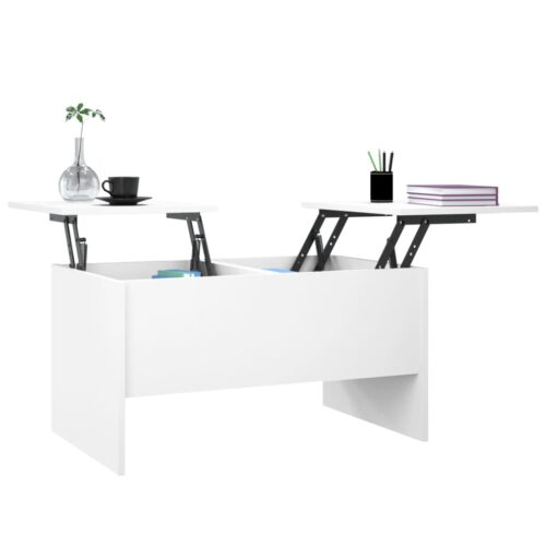 Lift Up Top Coffee Table Modern Hidden Book Storage Convertible Shelf White - Image 4