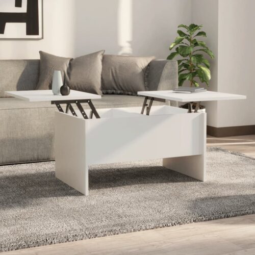 Lift Up Top Coffee Table Modern Hidden Book Storage Convertible Shelf White - Image 10