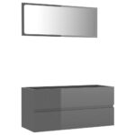 2-Piece Bathroom Furniture Set High Gloss Grey Engineered Wood