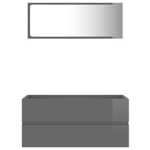 2-Piece Bathroom Furniture Set High Gloss Grey Engineered Wood - Image 4