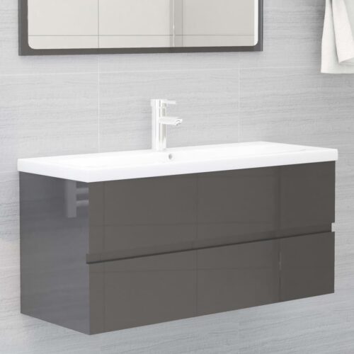2-Piece Bathroom Furniture Set High Gloss Grey Engineered Wood - Image 10
